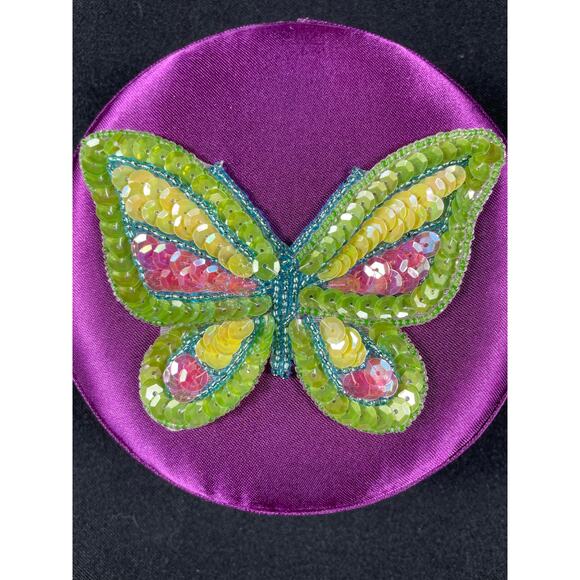 Vintage Purple Satin Gift Box with a Beaded and Sequenced Butterfly - Picture 2 of 6